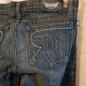 ROCK & REPUBLIC JEANS 27 Kasandra Dark wash Bootcut Designer denim 32x34 Long